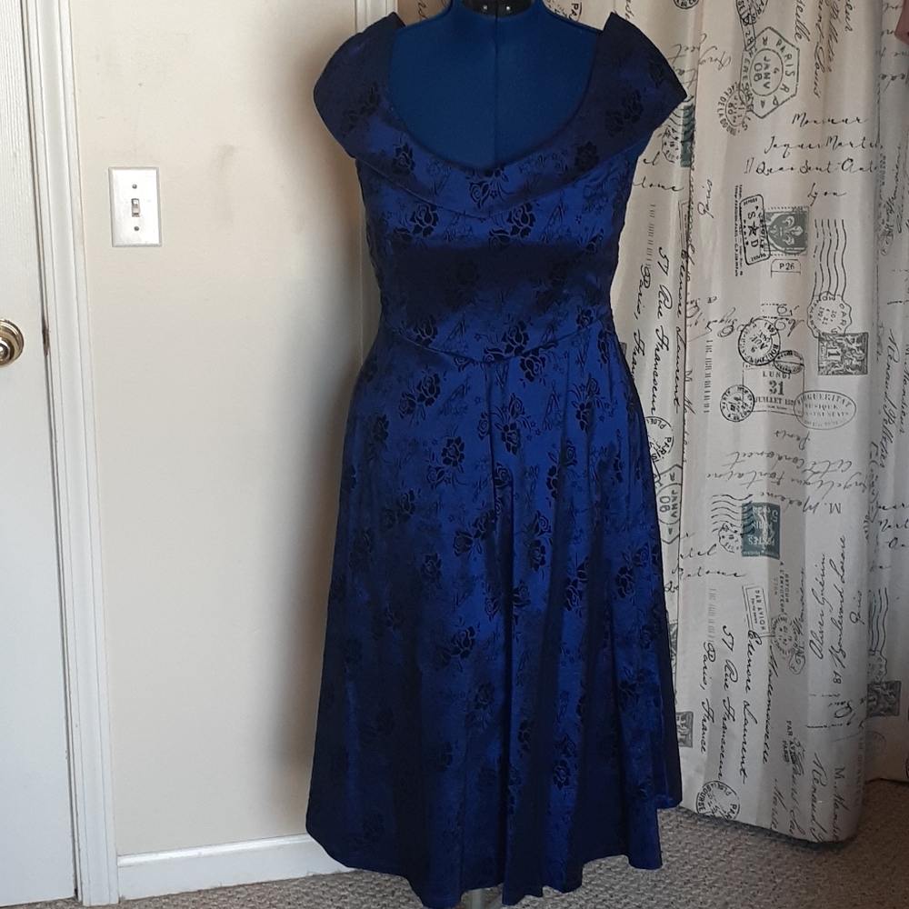 Retro 50s Cobalt Blue Swing Dress Size 2XL/14